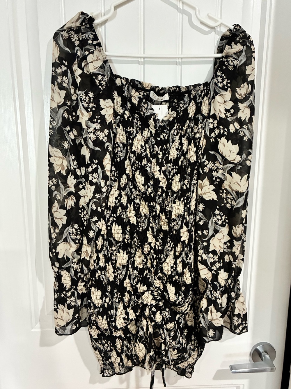 Blush Black and Cream Floral Smocked Mini Dress/Tunic Top